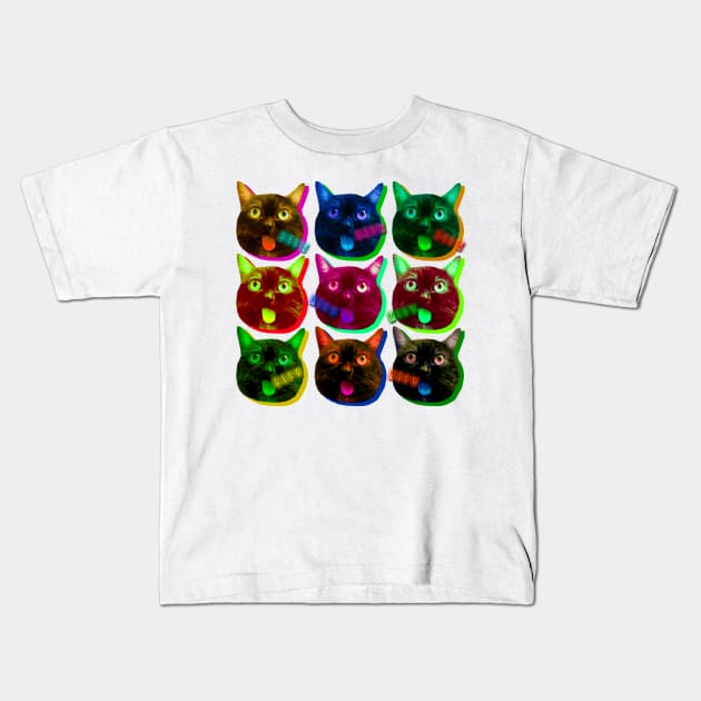 cats popart meow rofl colorful animal Kids T-Shirt by denpoolswag